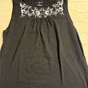 Talbots Black Tank with White Embroidery